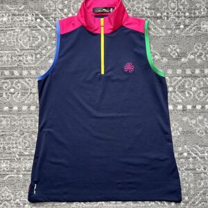 RLX Ralph Lauren Sleeveless Golf Quarter Zip Top Womens Medium Navy Color Block
